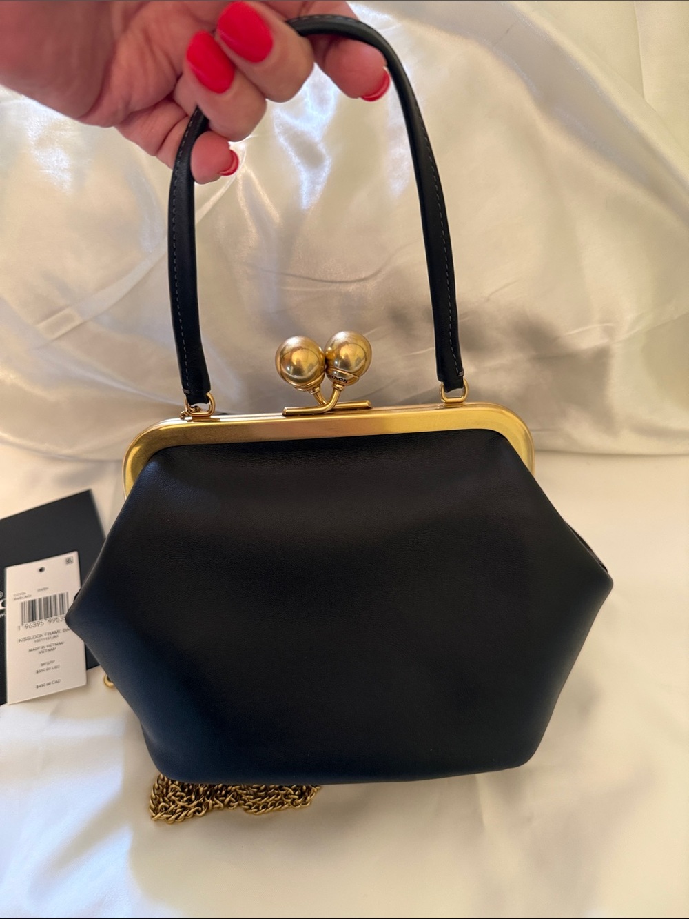 🖤🤎Coach Pre Owned Black Leather Kiss-Lock 16 Frame Shoulder Bag Gold Hardware - Picture 10 of 11
